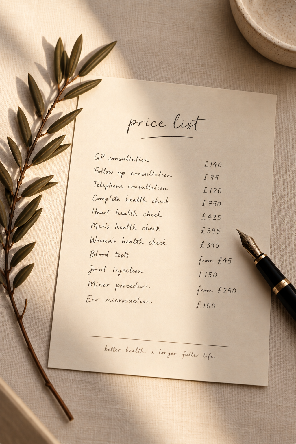 The Doctor's Lounge printed price list